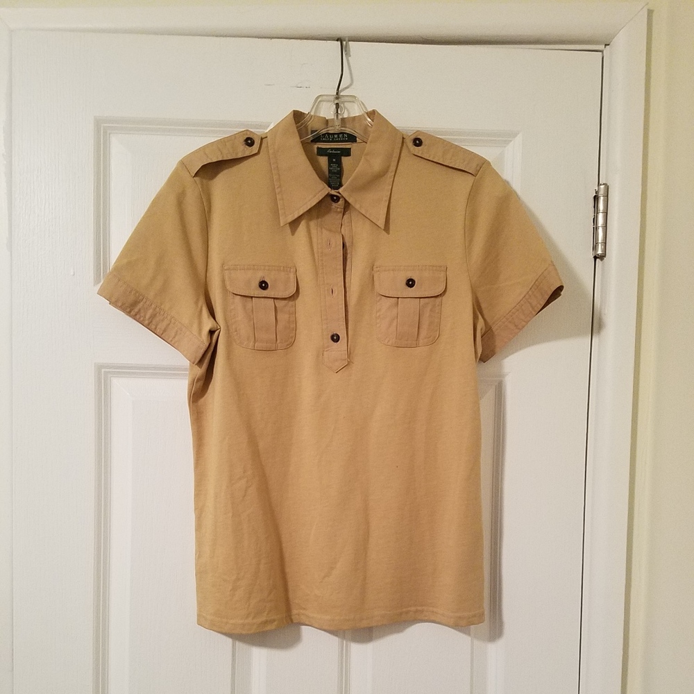 Ralph Lauren Tan Short Sleeve Half Button Shirt